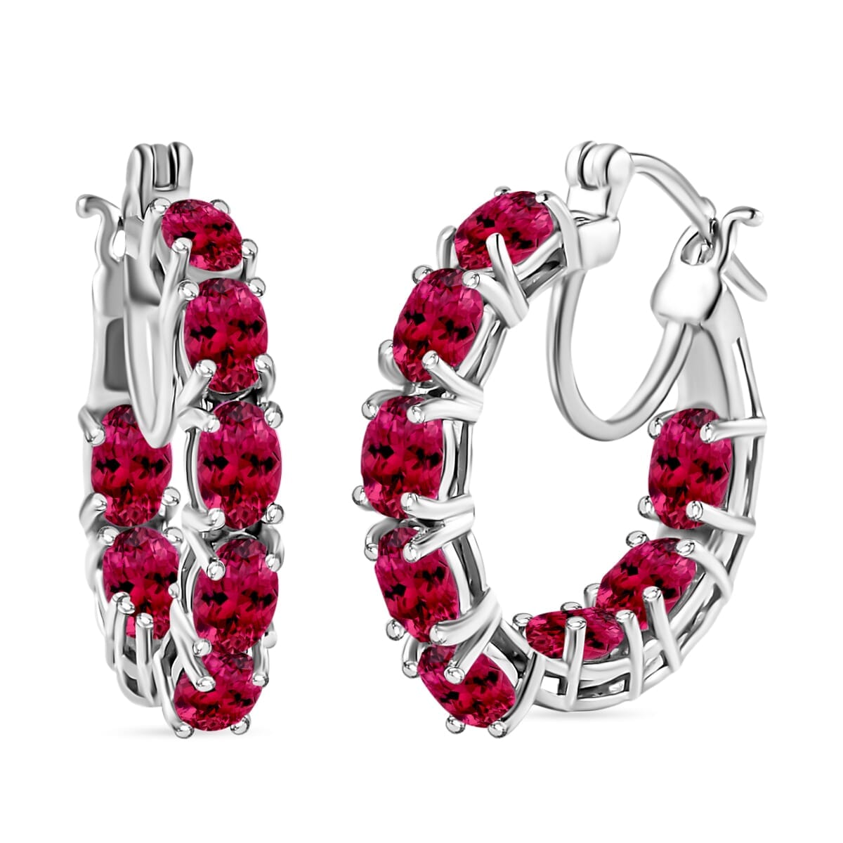 Rhapsody AAAA Ouro Fino Rubellite 10.40 ctw Inside-out Hoop Earrings in 18K White Gold image number 0