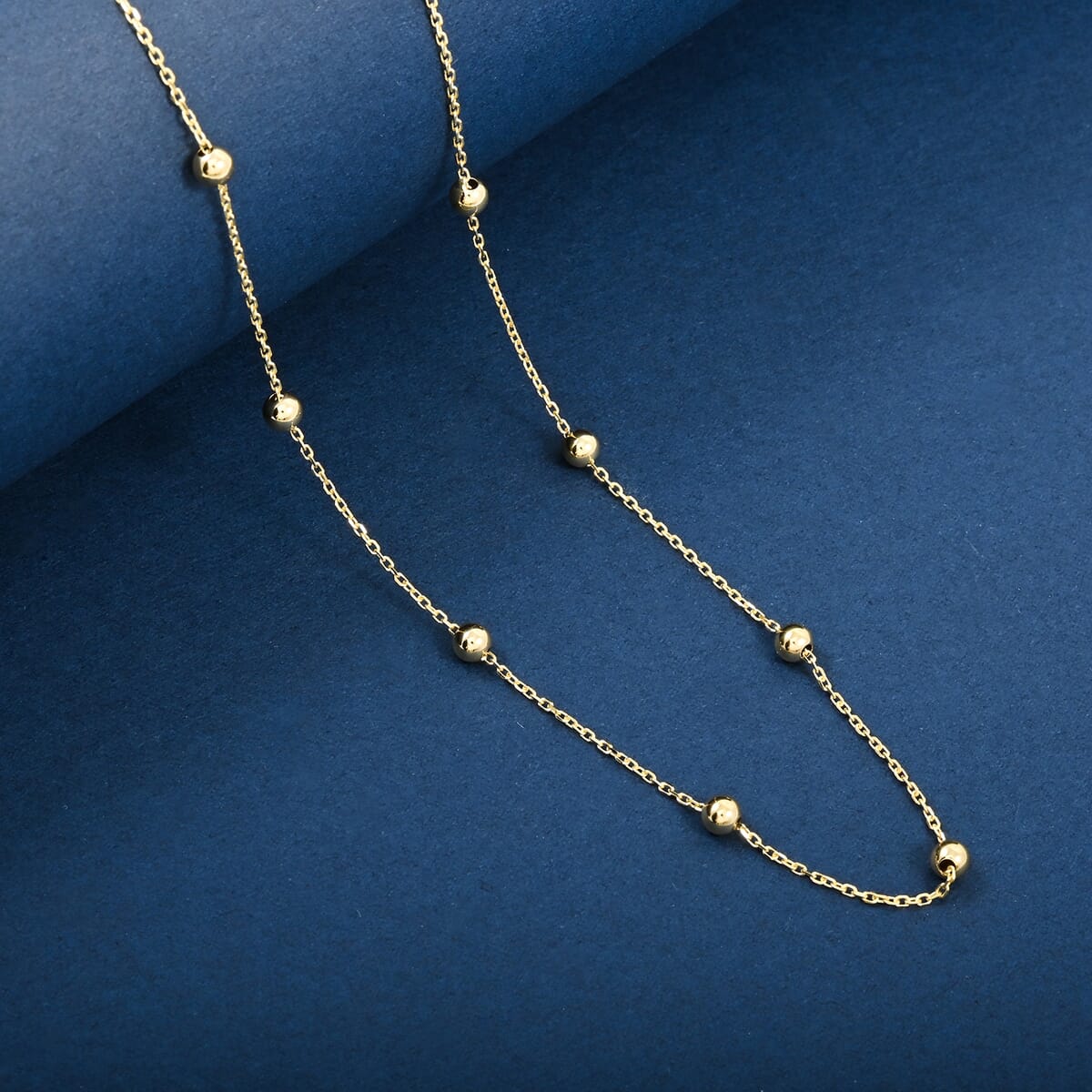 Italian 10K Yellow Gold Beaded Necklace 18 Inches 1.2 Grams image number 1