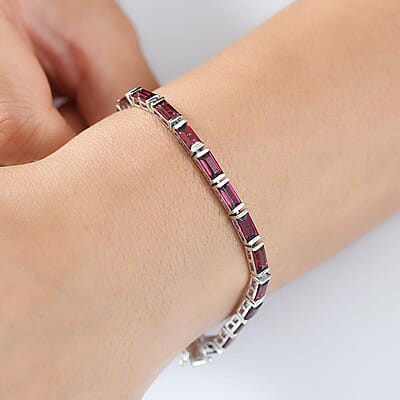 D'Joy Orissa Rhodolite Garnet 11.25 ctw Art Deco Bracelet in Rhodium Over Sterling Silver (7.25 In)