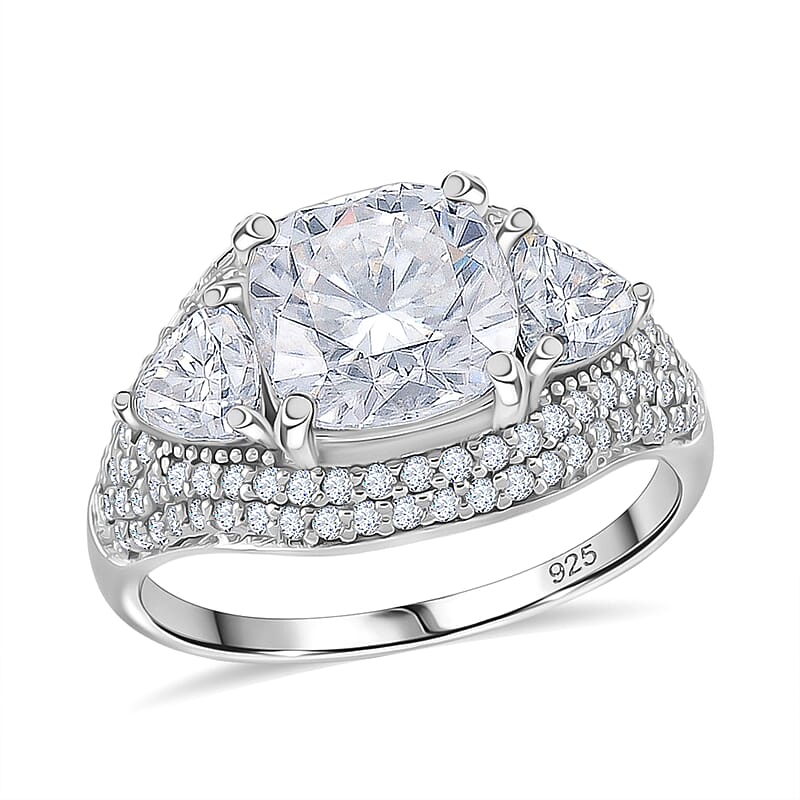 D'Joy Moissanite Legacy Sparkle Ring in Rhodium Over Sterling Silver 4.80 ctw (Size 10.0)