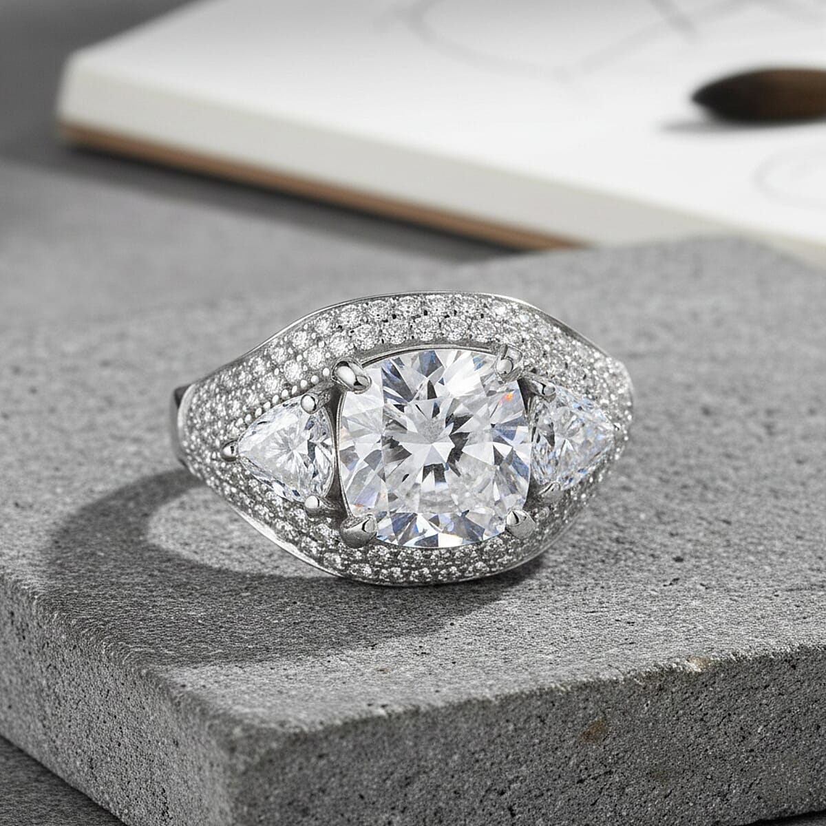 D'Joy Moissanite Legacy Sparkle Ring in Rhodium Over Sterling Silver 4.80 ctw (Size 6.0) image number 1