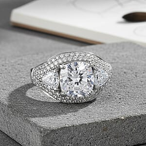 D'Joy Moissanite Legacy Sparkle Ring in Rhodium Over Sterling Silver 4.80 ctw (Size 9.0)