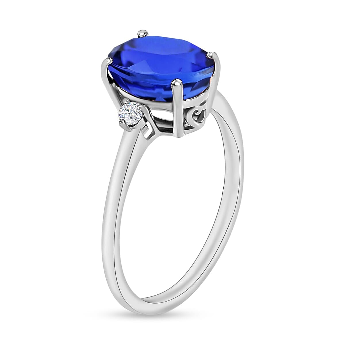 Rhapsody 18K White Gold AAAA Tanzanite and E-F VS2 Diamond Ring (Size 12.0) 5.50 Grams 2.10 ctw image number 2