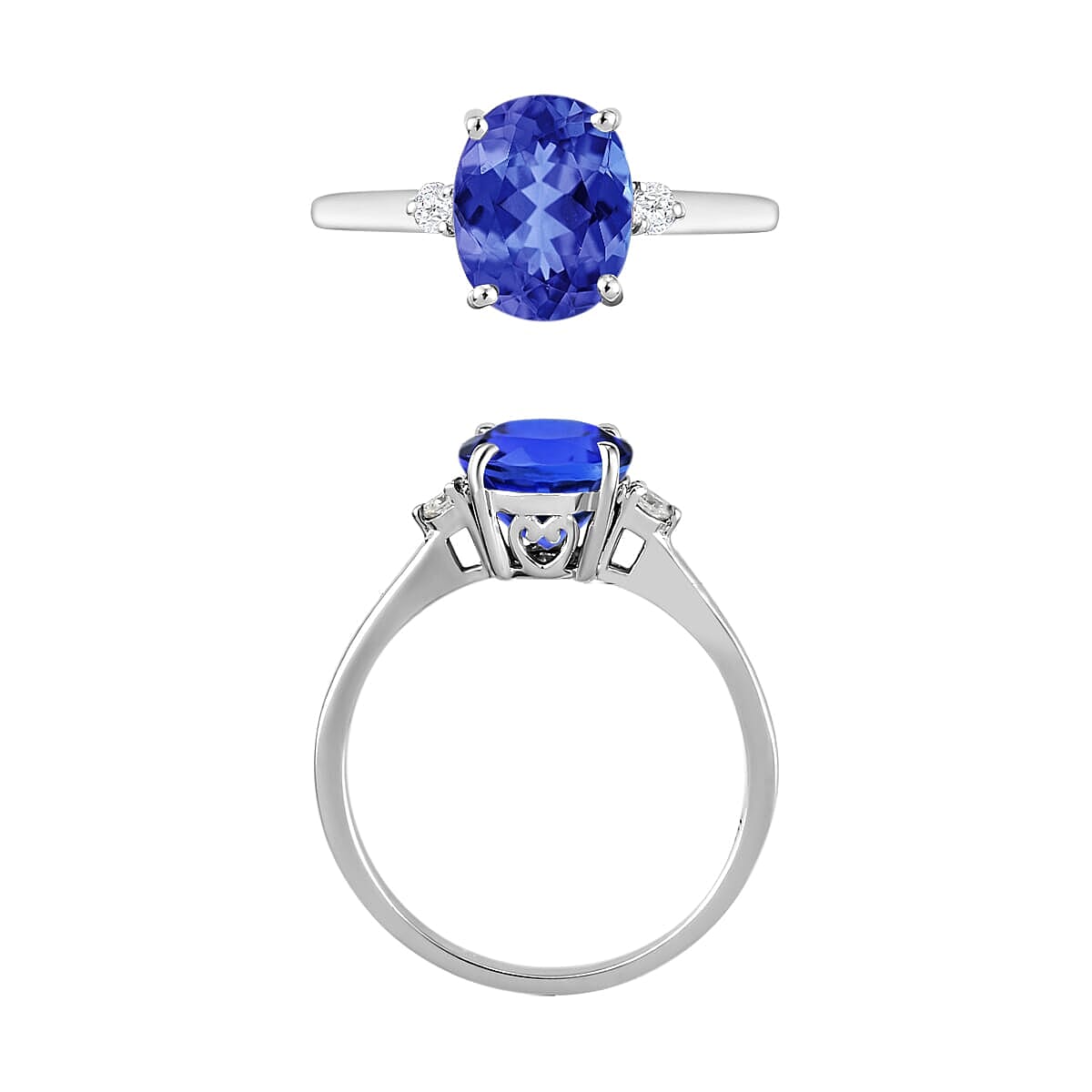 Rhapsody 18K White Gold AAAA Tanzanite and E-F VS2 Diamond Ring (Size 5.5) 5.50 Grams 2.10 ctw image number 3
