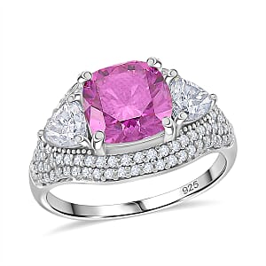D'Joy Pink and White Moissanite Legacy Sparkle Ring in Rhodium Over Sterling Silver 4.80 ctw (Size 7.0)