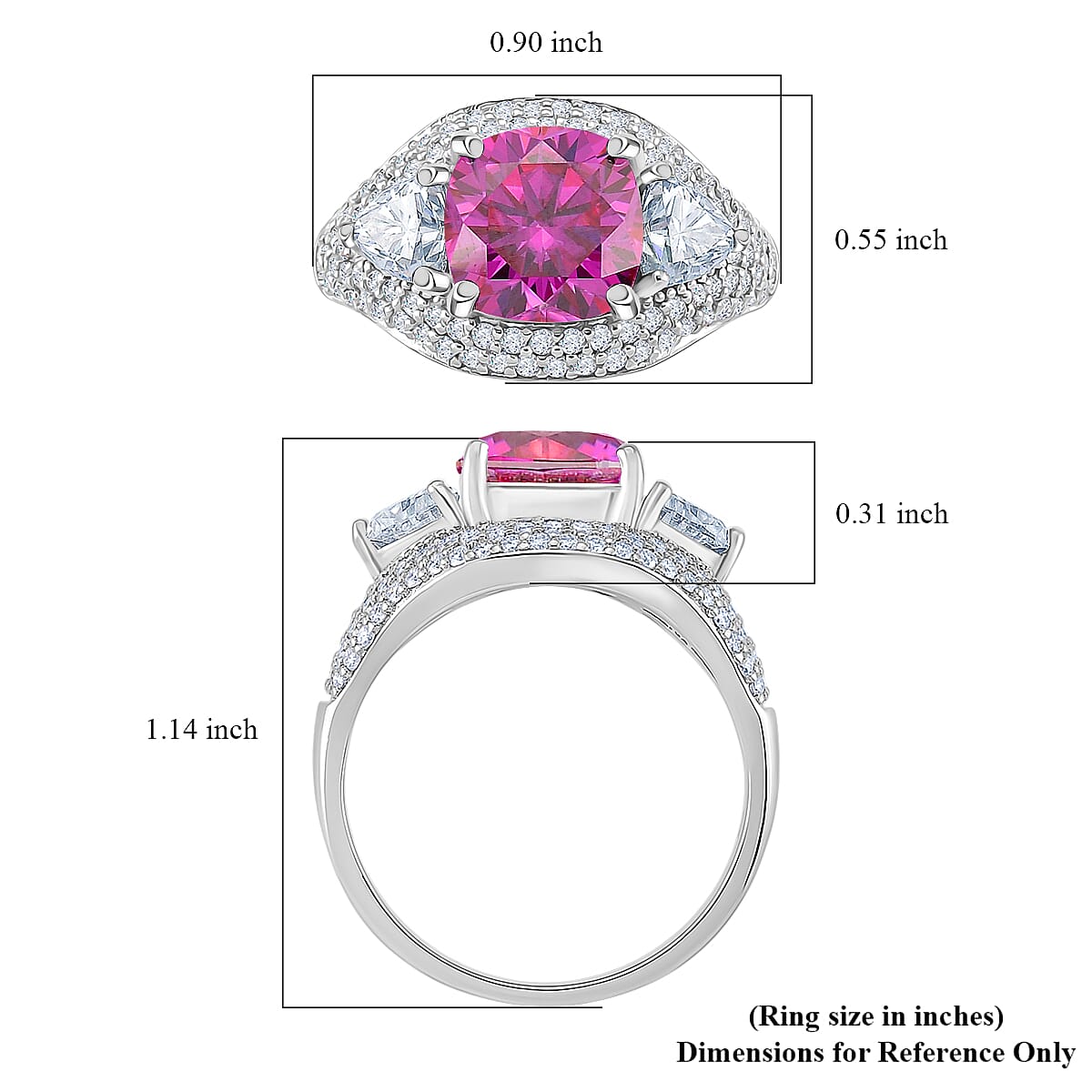 D'Joy Pink and White Moissanite Legacy Sparkle Ring in Rhodium Over Sterling Silver 4.80 ctw (Size 7.0) image number 5