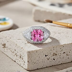 D'Joy Pink and White Moissanite Legacy Sparkle Ring in Rhodium Over Sterling Silver 4.80 ctw (Size 9.0)