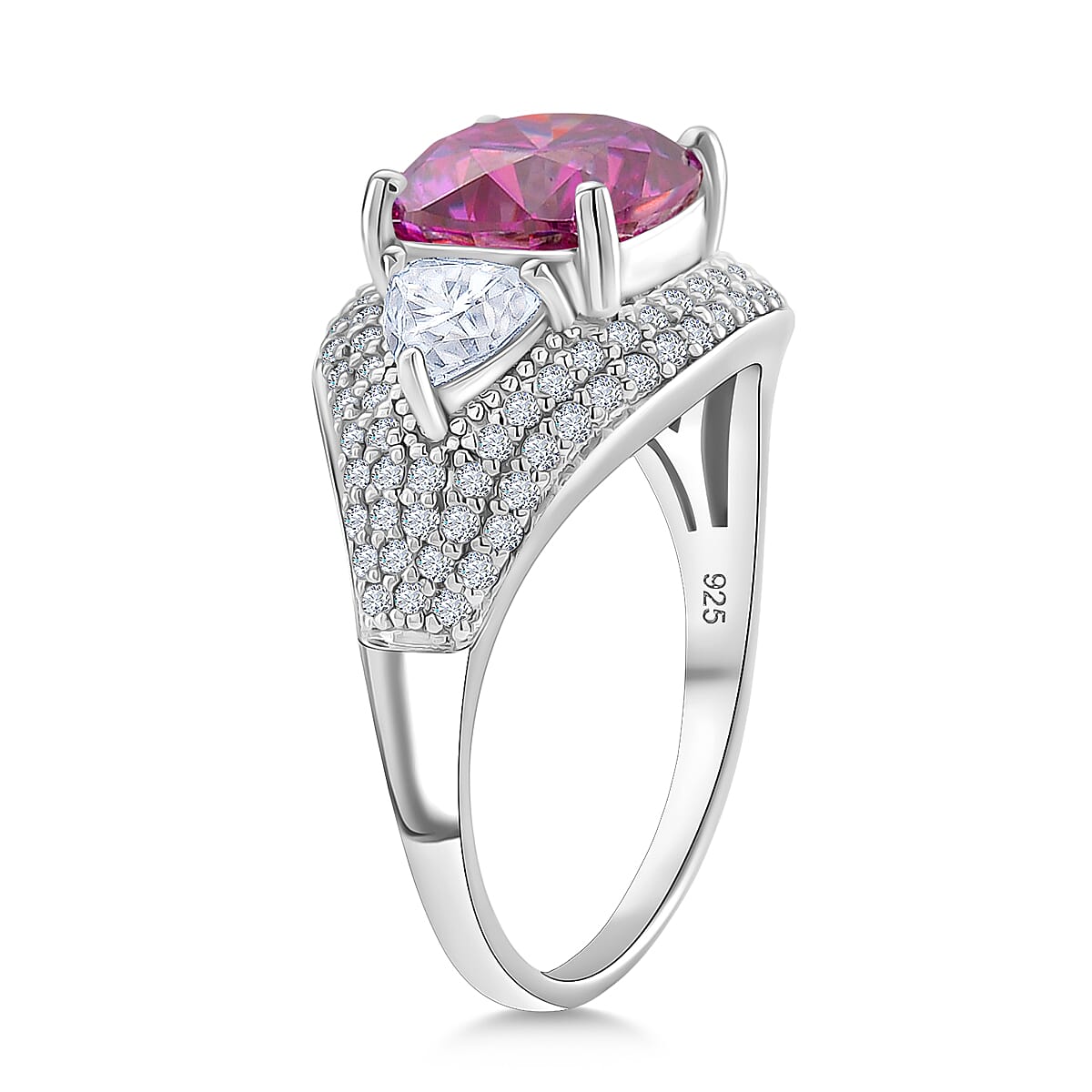D'Joy Pink and White Moissanite Legacy Sparkle Ring in Rhodium Over Sterling Silver 4.80 ctw (Size 9.0) image number 3
