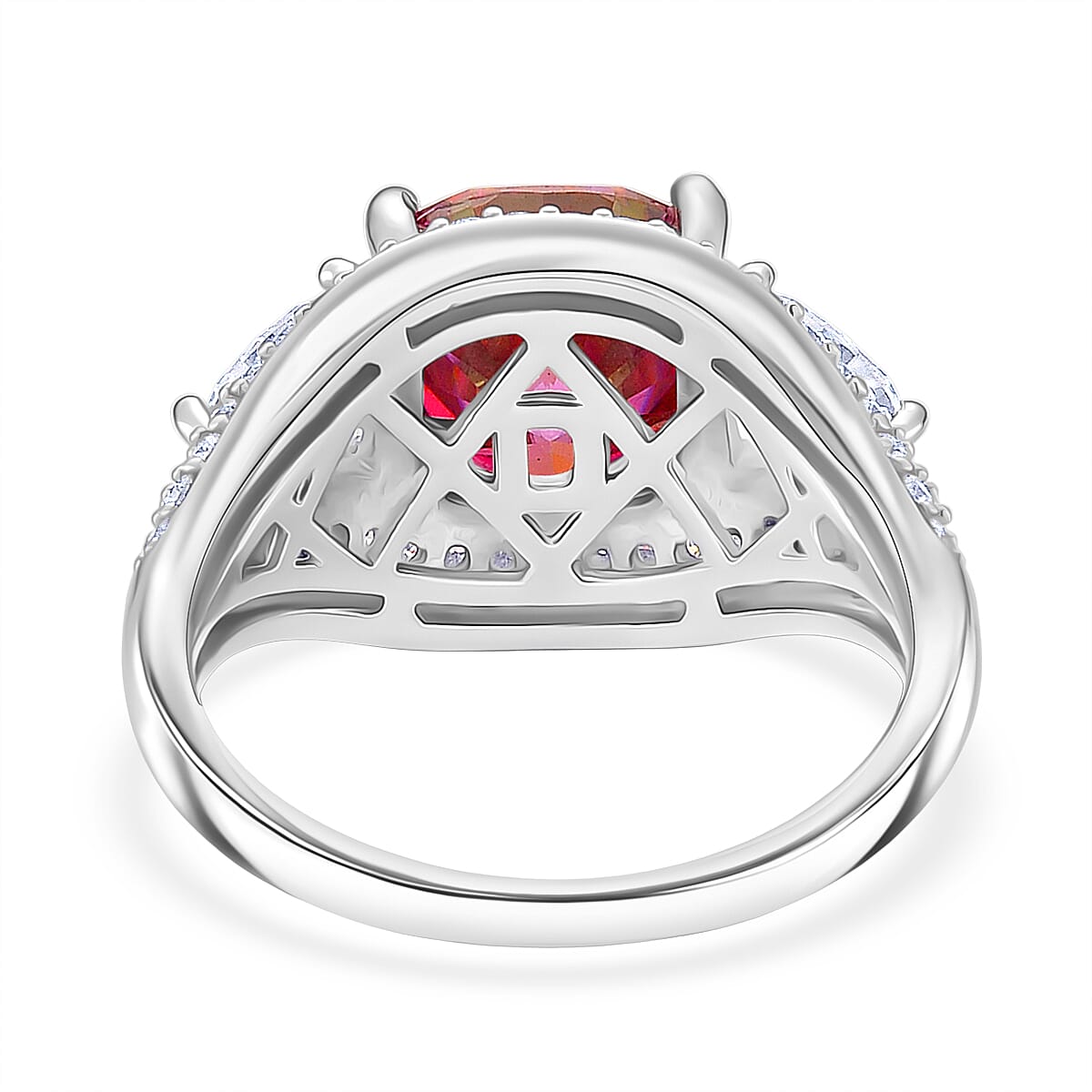 D'Joy Pink and White Moissanite Legacy Sparkle Ring in Rhodium Over Sterling Silver 4.80 ctw (Size 9.0) image number 4