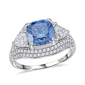 D'Joy Blue and White Moissanite Legacy Sparkle Ring in Rhodium Over Sterling Silver 4.80 ctw (Size 7.0)