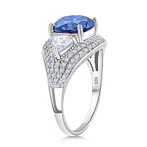 D'Joy Blue and White Moissanite Legacy Sparkle Ring in Rhodium Over Sterling Silver 4.80 ctw (Size 8.0)