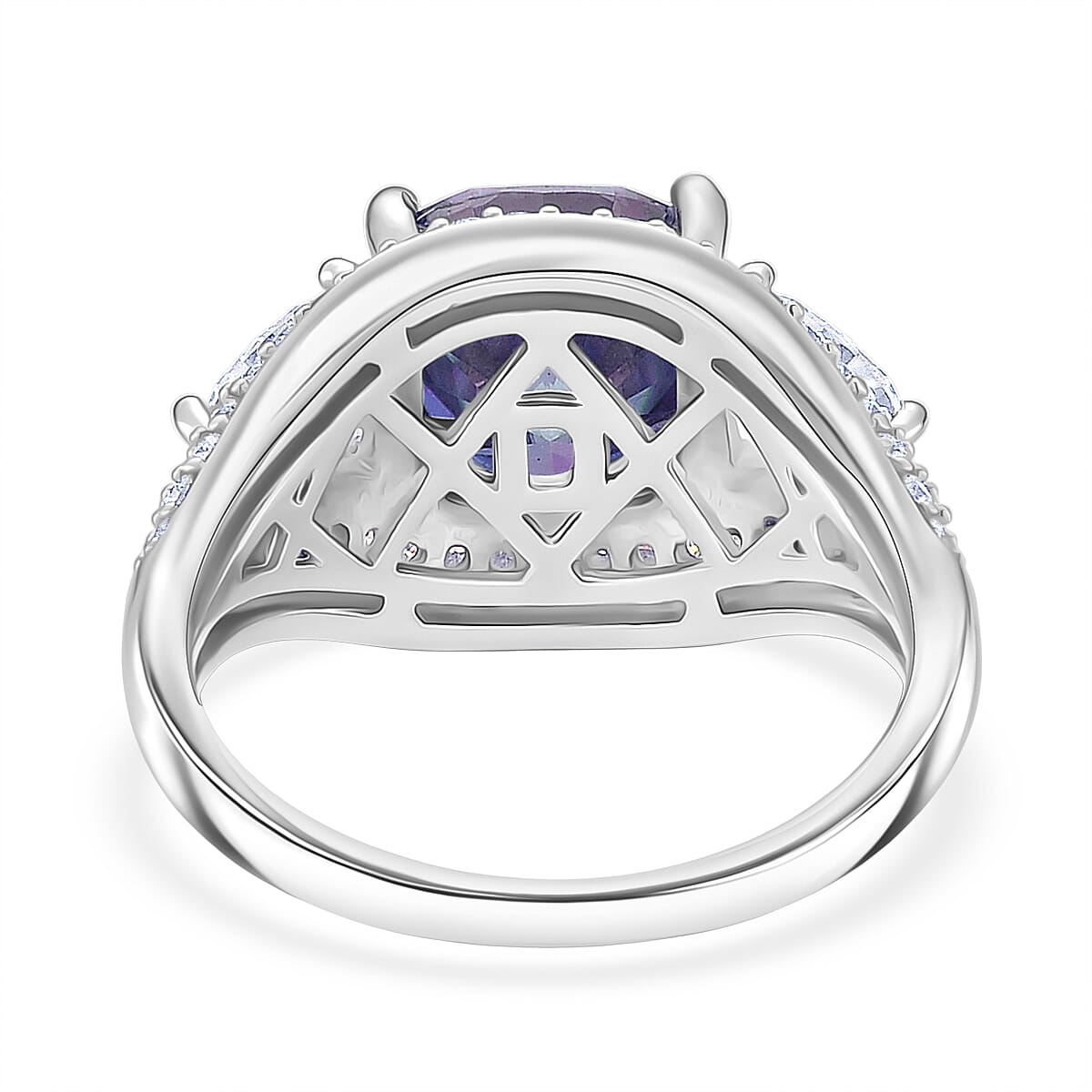 D'Joy Blue and White Moissanite Legacy Sparkle Ring in Rhodium Over Sterling Silver 4.80 ctw (Size 8.0) image number 4