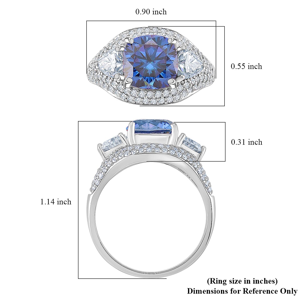 D'Joy Blue and White Moissanite Legacy Sparkle Ring in Rhodium Over Sterling Silver 4.80 ctw (Size 8.0) image number 5