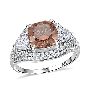 D'Joy Champagne and White Moissanite Legacy Sparkle Ring in Rhodium Over Sterling Silver 4.80 ctw (Size 10.0)