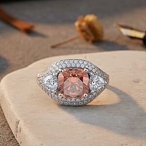 D'Joy Champagne and White Moissanite Legacy Sparkle Ring in Rhodium Over Sterling Silver 4.80 ctw (Size 8.0)