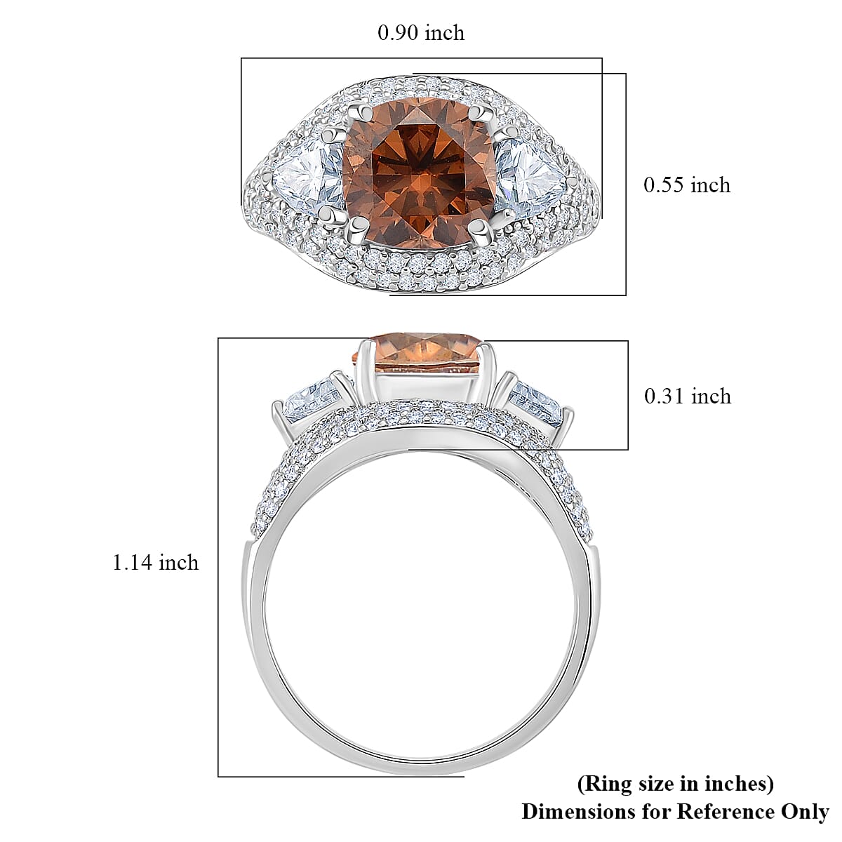 D'Joy Champagne and White Moissanite Legacy Sparkle Ring in Rhodium Over Sterling Silver 4.80 ctw (Size 8.0) image number 5