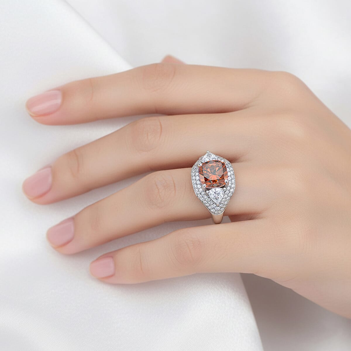 D'Joy Champagne and White Moissanite Legacy Sparkle Ring in Rhodium Over Sterling Silver 4.80 ctw (Size 9.0) image number 2