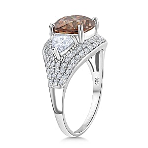 D'Joy Champagne and White Moissanite Legacy Sparkle Ring in Rhodium Over Sterling Silver 4.80 ctw (Size 9.0)