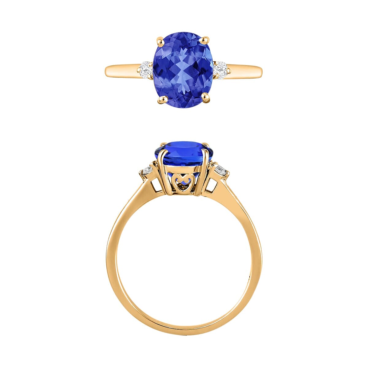 Rhapsody 18K Yellow Gold AAAA Tanzanite and E-F VS2 Diamond Ring (Size 4.5) 5.50 Grams 2.10 ctw image number 3