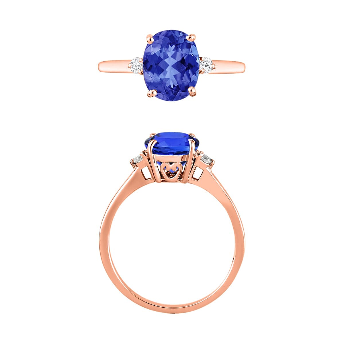 Rhapsody 18K Rose Gold AAAA Tanzanite and E-F VS2 Diamond Ring (Size 5.5) 5.50 Grams 2.10 ctw image number 3
