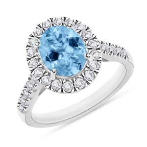 Rhapsody AAAA Santa Maria Aquamarine and E-F VS2 Diamond Ring in 18K White Gold (Size 11.0) 5.50 Grams 2.73 ctw