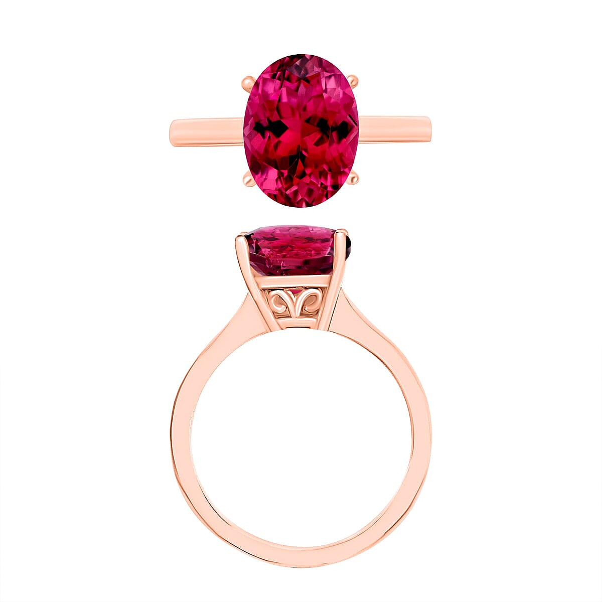 Rhapsody 18K Rose Gold AAAA Ouro Fino Rubellite Solitaire Ring (Size 9.0) 5.50 Grams 2.50 ctw image number 3