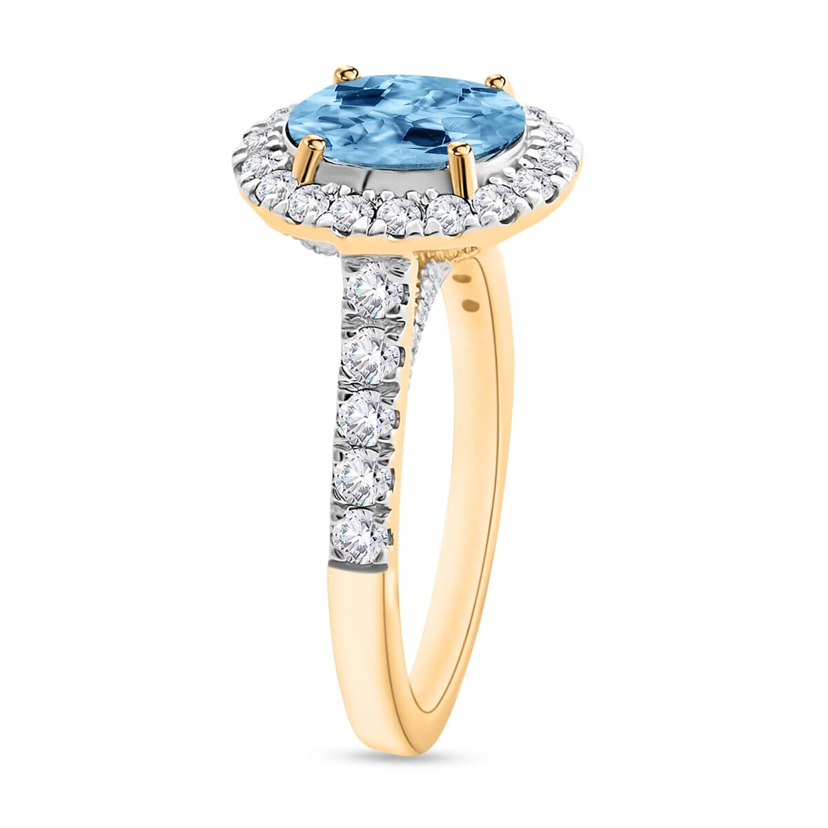 Rhapsody AAAA Santa Maria Aquamarine and E-F VS2 Diamond Ring in 18K Yellow Gold (Size 5.5) 5.50 Grams 2.73 ctw image number 2