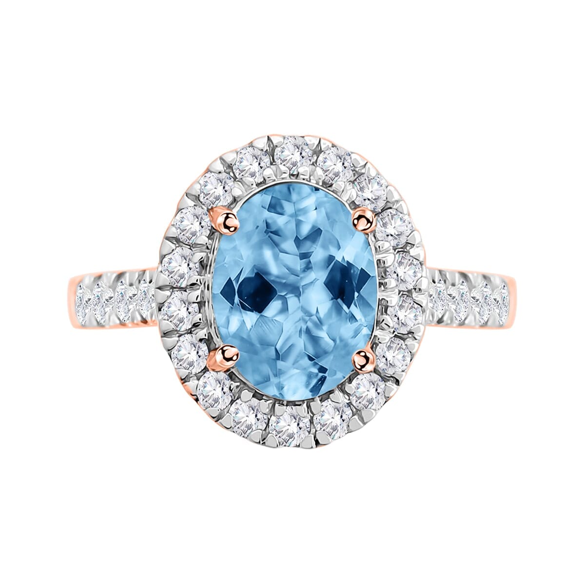 Rhapsody AAAA Santa Maria Aquamarine and E-F VS2 Diamond Ring in 18K Rose Gold (Size 11.0) 5.50 Grams 2.73 ctw image number 3