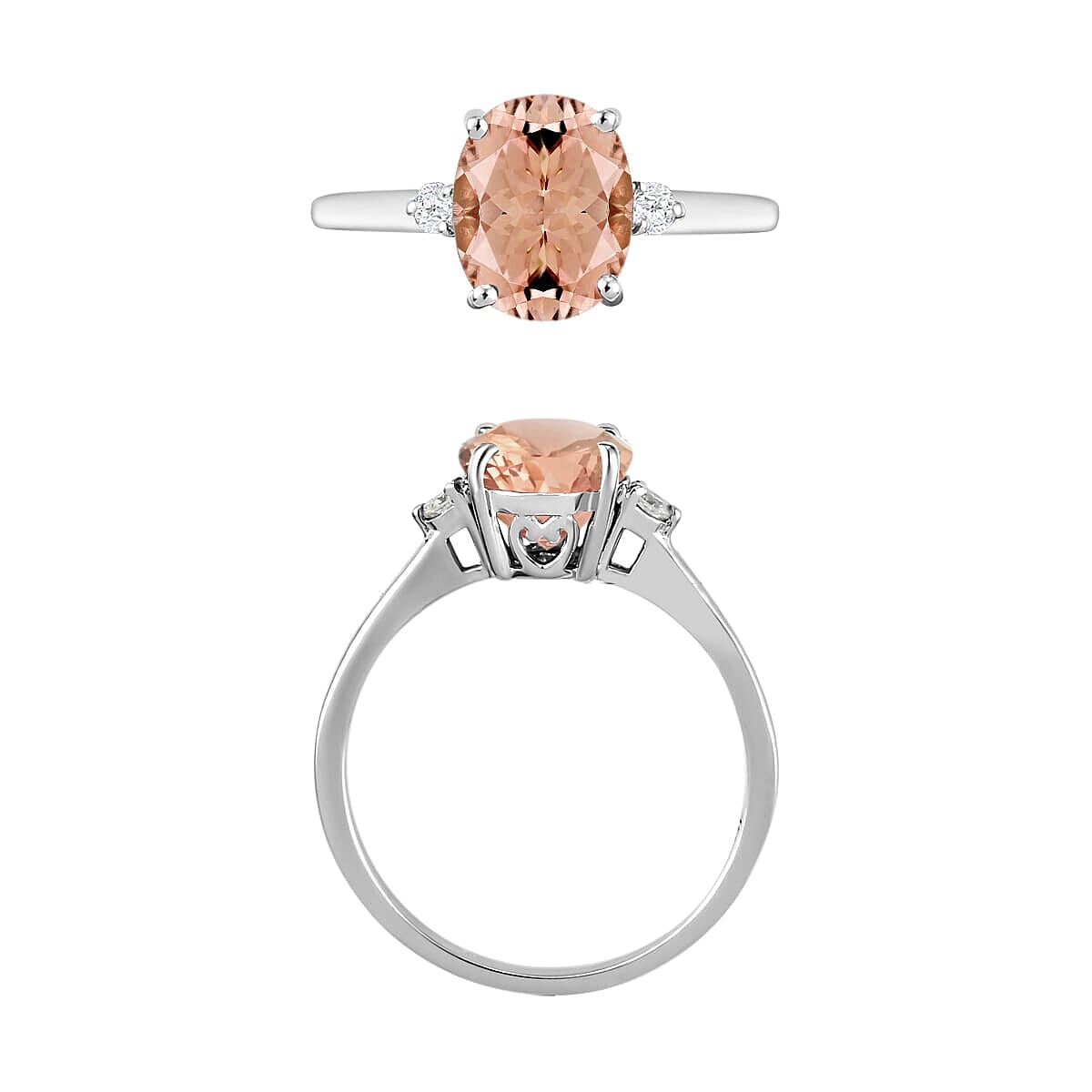 Rhapsody 18K White Gold AAAA Marropino Morganite and SI Diamond Ring (Size 5.0) 5.50 Grams 2.50 ctw image number 3