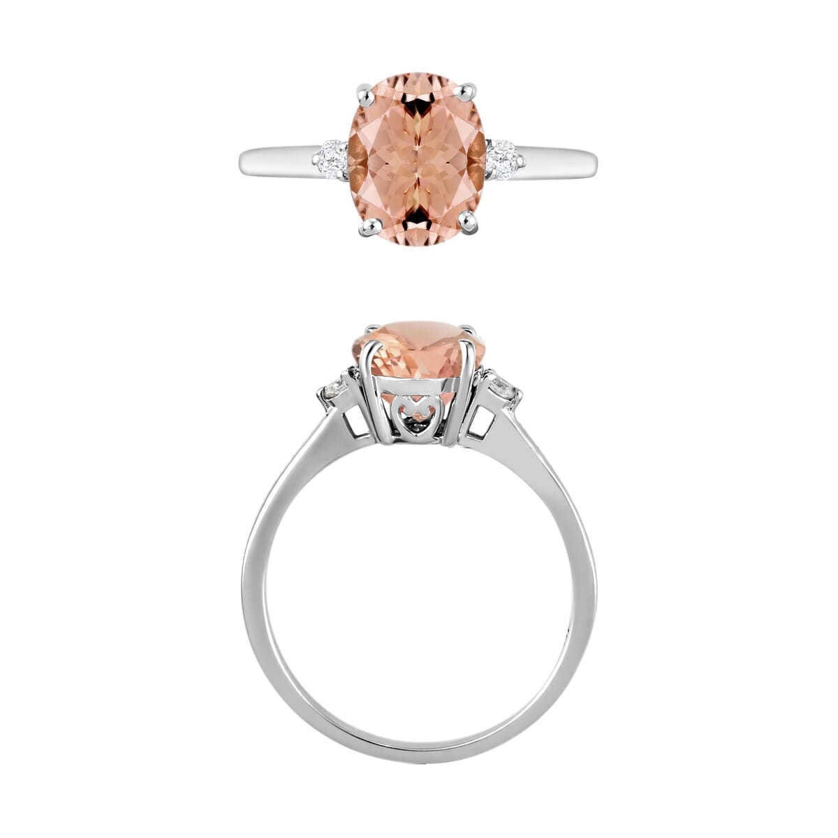 Rhapsody 18K White Gold AAAA Marropino Morganite and SI Diamond Ring (Size 8.5) 5.50 Grams 2.50 ctw image number 3