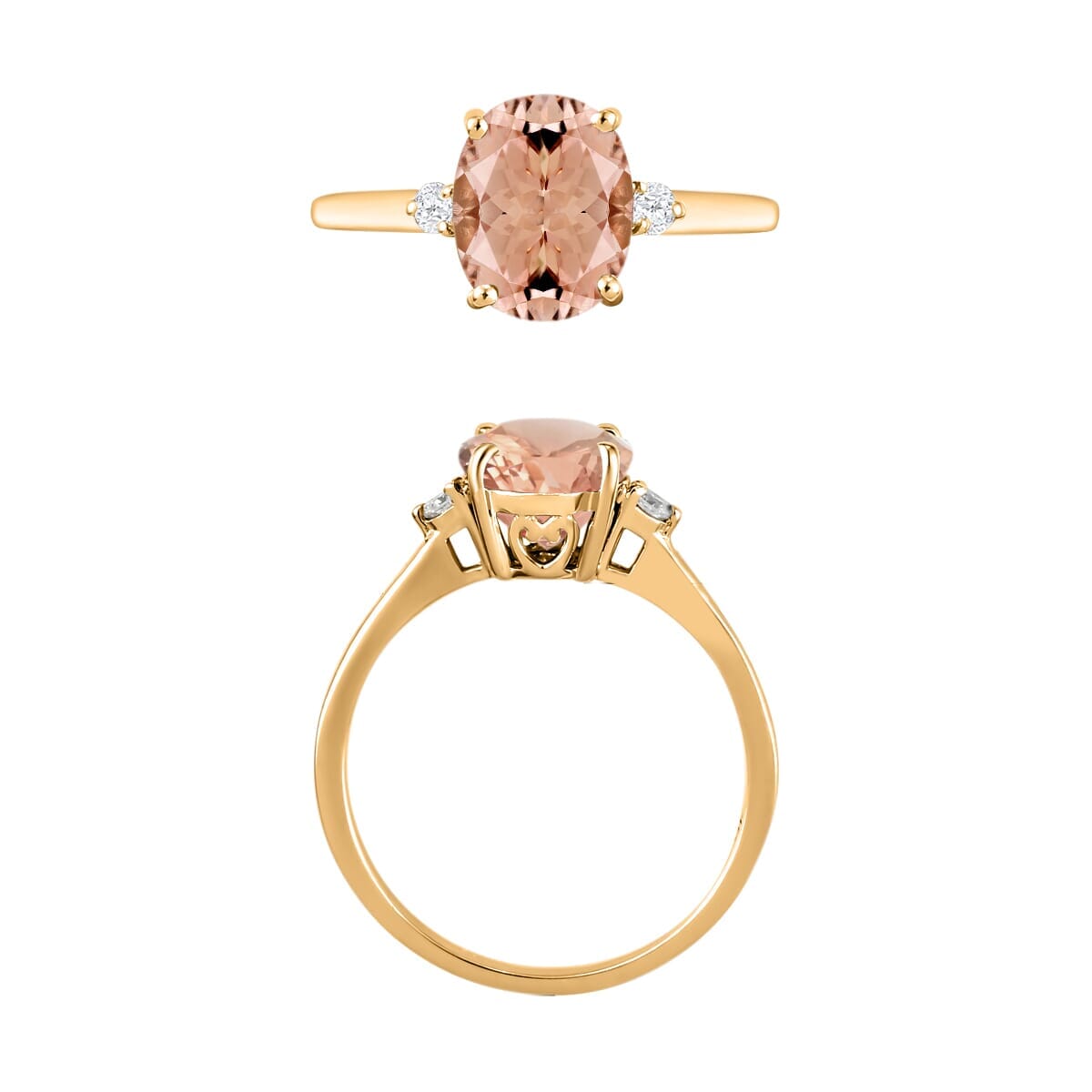 Rhapsody 18K Yellow Gold AAAA Marropino Morganite and SI Diamond Ring (Size 4.5) 5.50 Grams 2.50 ctw image number 3