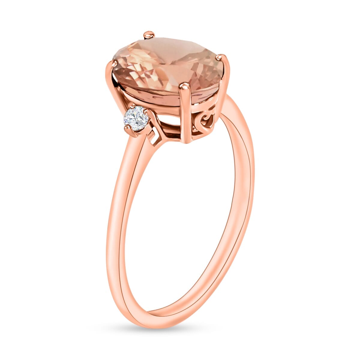 Rhapsody 18K Rose Gold AAAA Marropino Morganite and SI Diamond Ring (Size 11.0) 5.50 Grams 2.50 ctw image number 2