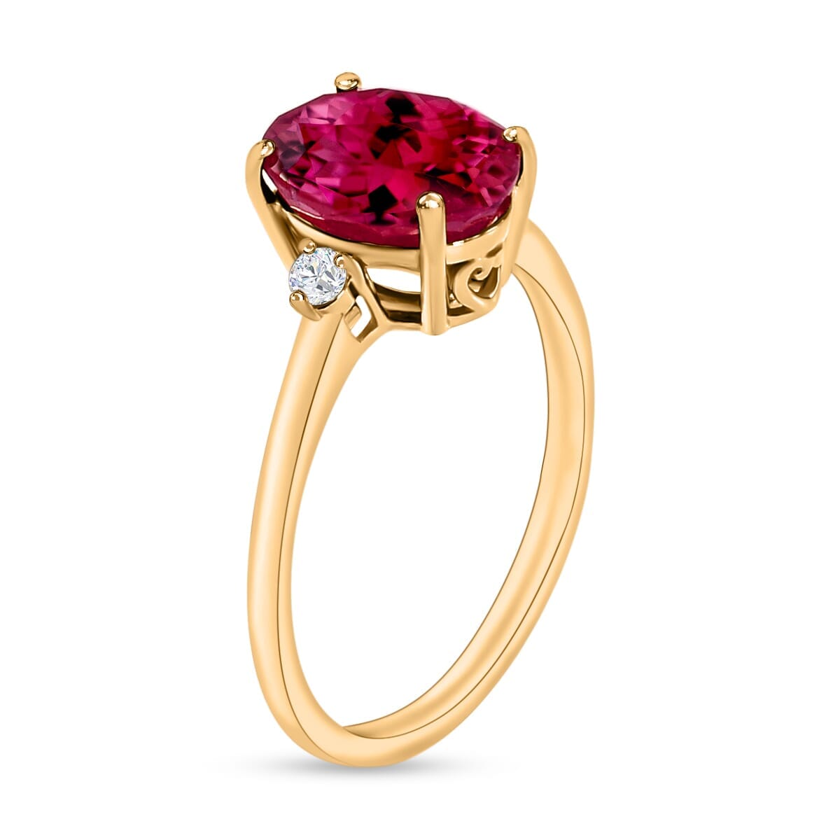 Rhapsody 18K Yellow Gold AAAA Ouro Fino Rubellite and E-F VS2 Diamond Ring (Size 5.5) 5.50 Grams 2.50 ctw image number 2
