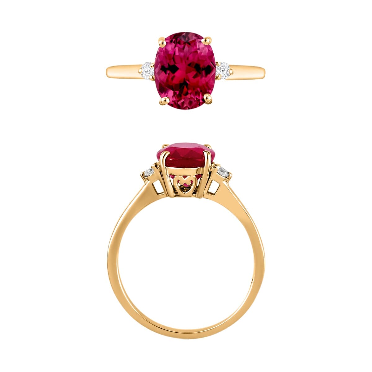 Rhapsody 18K Yellow Gold AAAA Ouro Fino Rubellite and E-F VS2 Diamond Ring (Size 8.0) 5.50 Grams 2.50 ctw image number 3