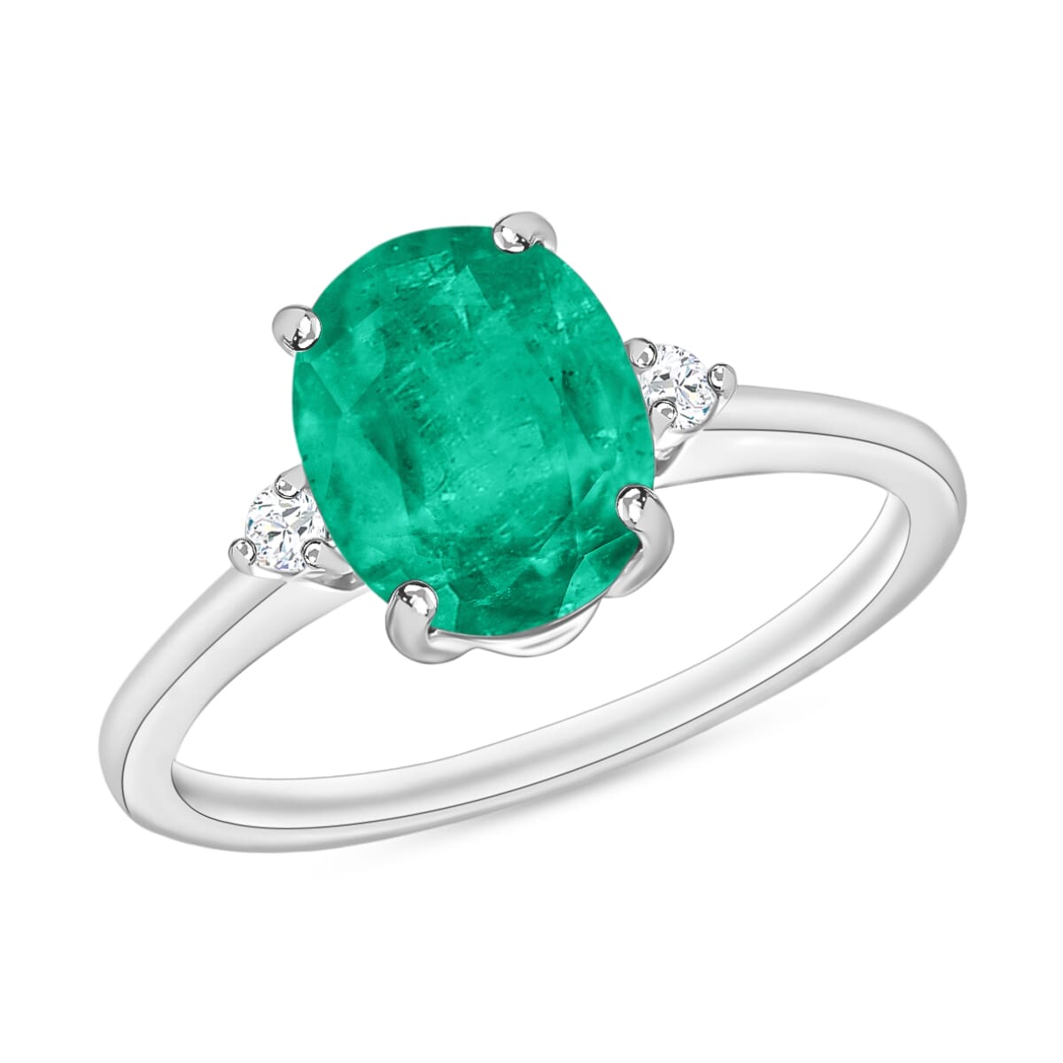 Rhapsody 18K White Gold AAAA Kagem Zambian Emerald and E-F VS2 Diamond Ring (Size 10.0) 5.50 Grams 1.90 ctw image number 0