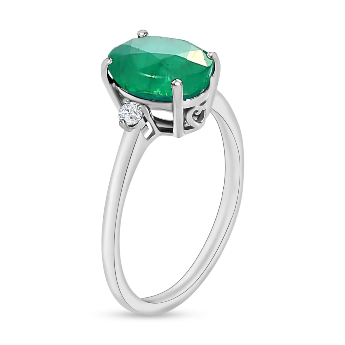 Rhapsody 18K White Gold AAAA Kagem Zambian Emerald and E-F VS2 Diamond Ring (Size 10.0) 5.50 Grams 1.90 ctw image number 2