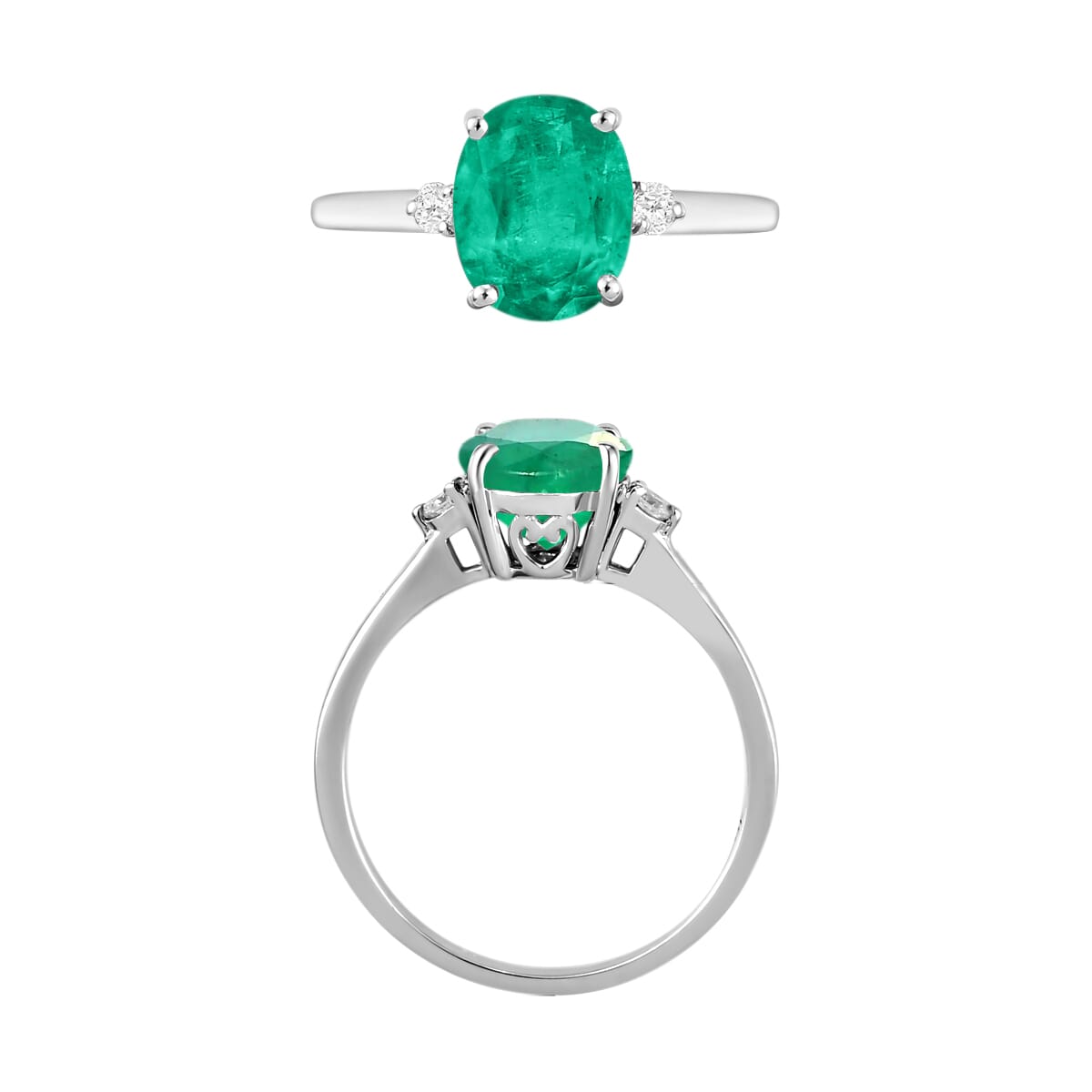Rhapsody 18K White Gold AAAA Kagem Zambian Emerald and E-F VS2 Diamond Ring (Size 10.0) 5.50 Grams 1.90 ctw image number 3