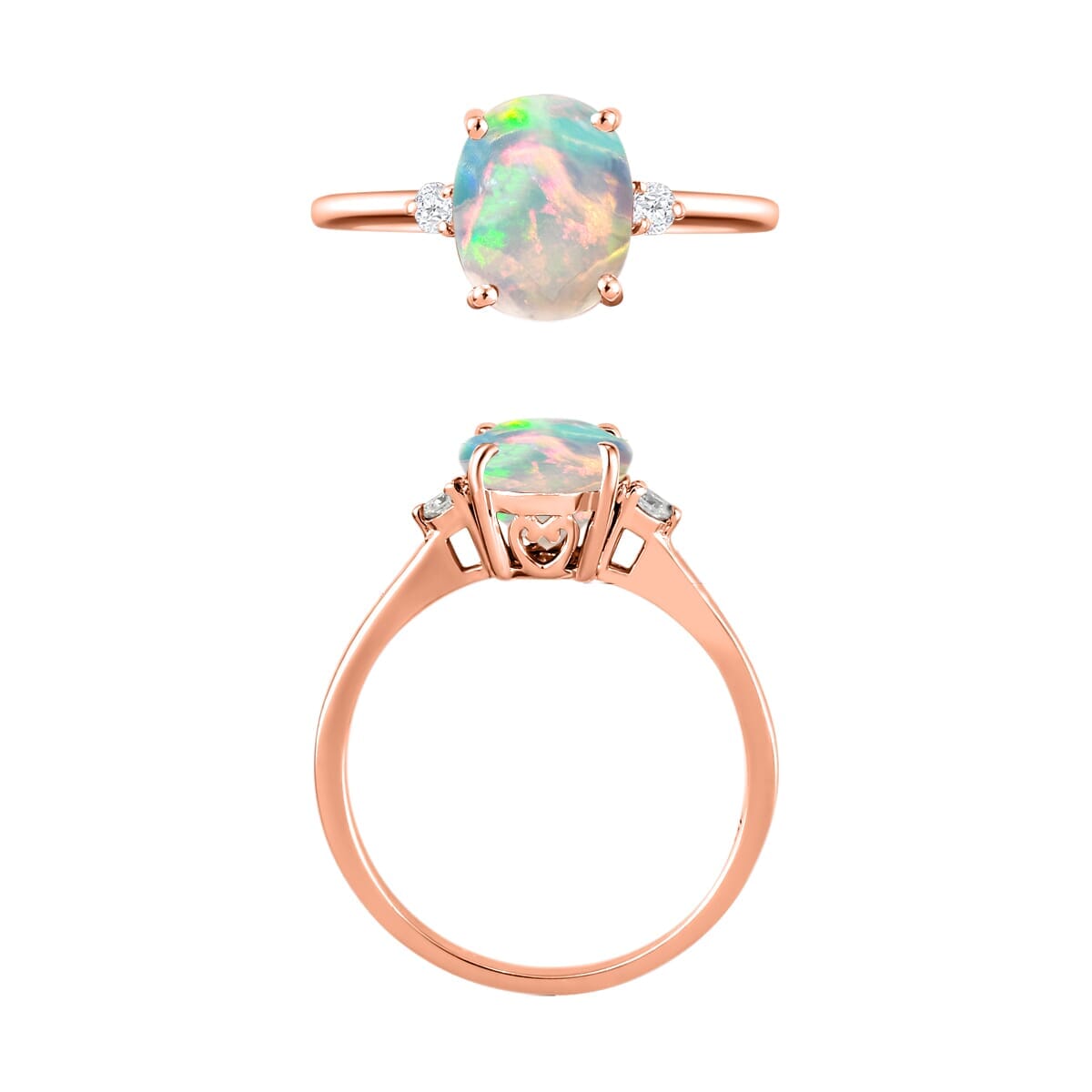 Rhapsody AAAA Ethiopian Welo Opal and E-F VS2 Diamond Ring in 18K Rose Gold (Size 4.0) 1.30 ctw image number 3