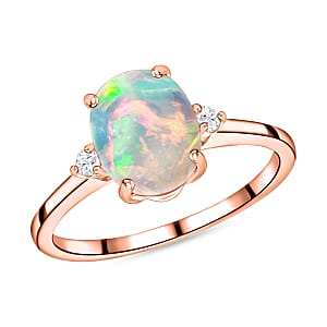 Rhapsody AAAA Ethiopian Welo Opal and E-F VS2 Diamond Ring in 18K Rose Gold (Size 6.0) 1.30 ctw