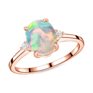 Rhapsody AAAA Ethiopian Welo Opal and E-F VS2 Diamond Ring in 18K Rose Gold (Size 8.0) 1.30 ctw