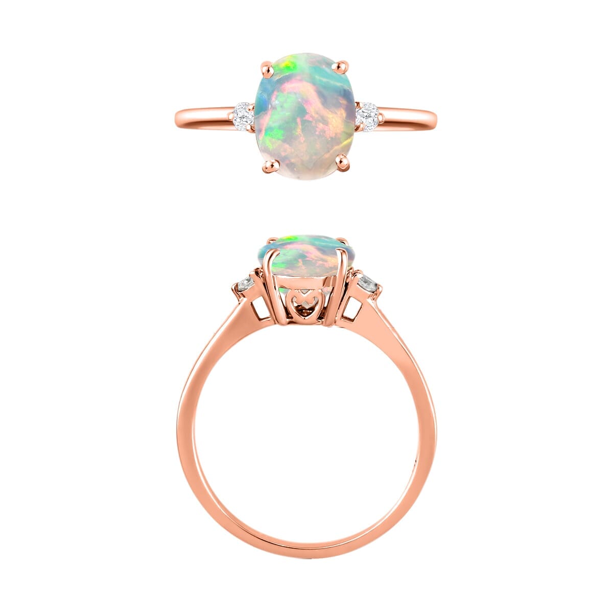 Rhapsody AAAA Ethiopian Welo Opal and E-F VS2 Diamond Ring in 18K Rose Gold (Size 8.0) 1.30 ctw image number 3