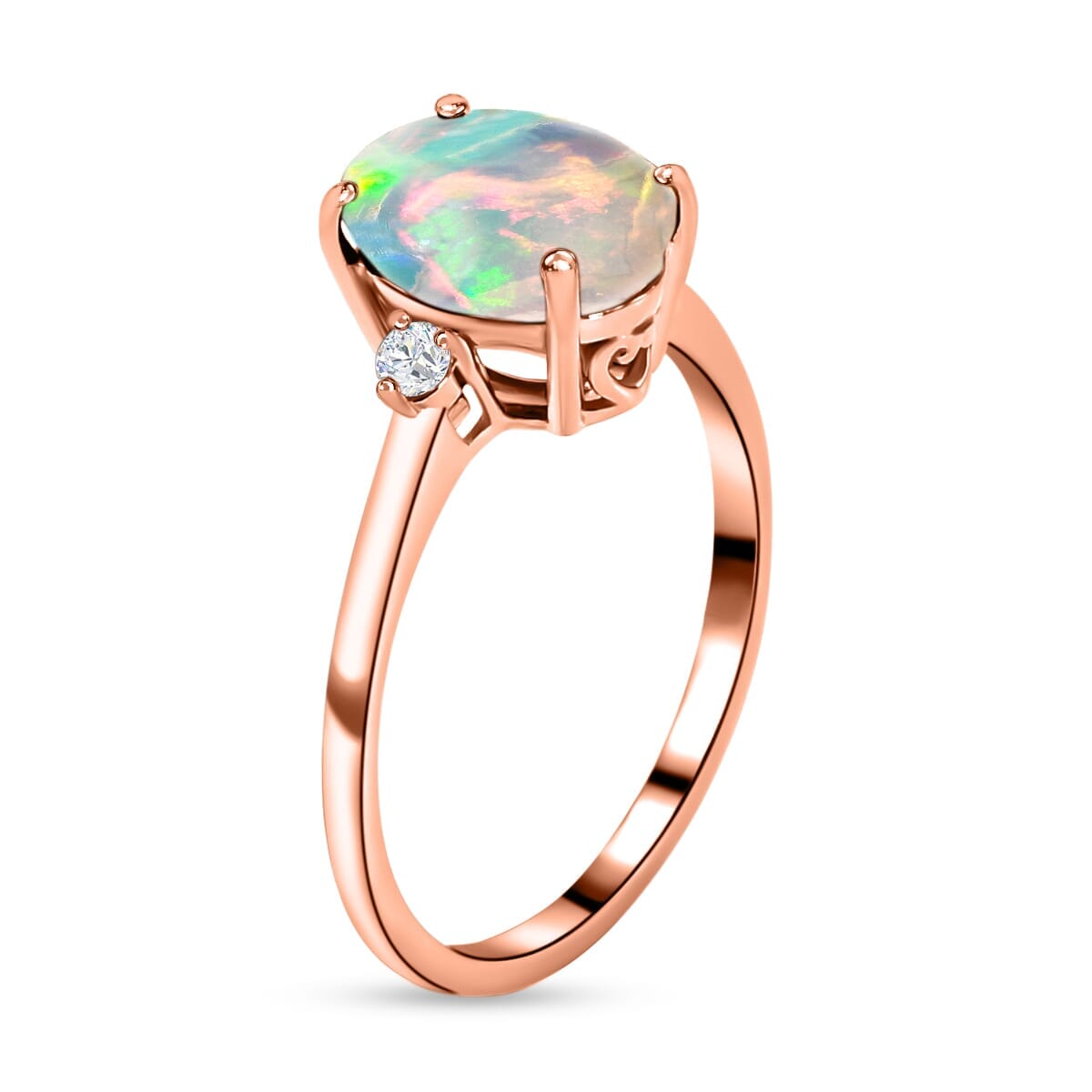 Rhapsody AAAA Ethiopian Welo Opal and E-F VS2 Diamond Ring in 18K Rose Gold (Size 8.5) 1.30 ctw image number 2