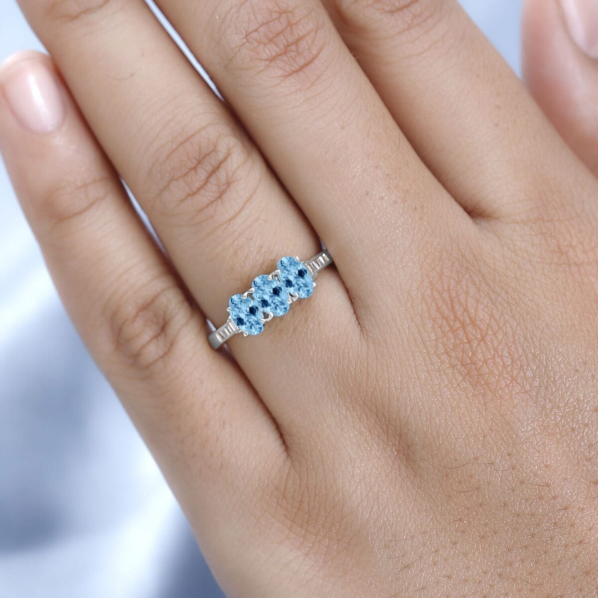 Rhapsody AAAA Santa Maria Aquamarine and E-F VS2 Diamond Ring in 18K White Gold (Size 8.5) 1.30 ctw image number 1