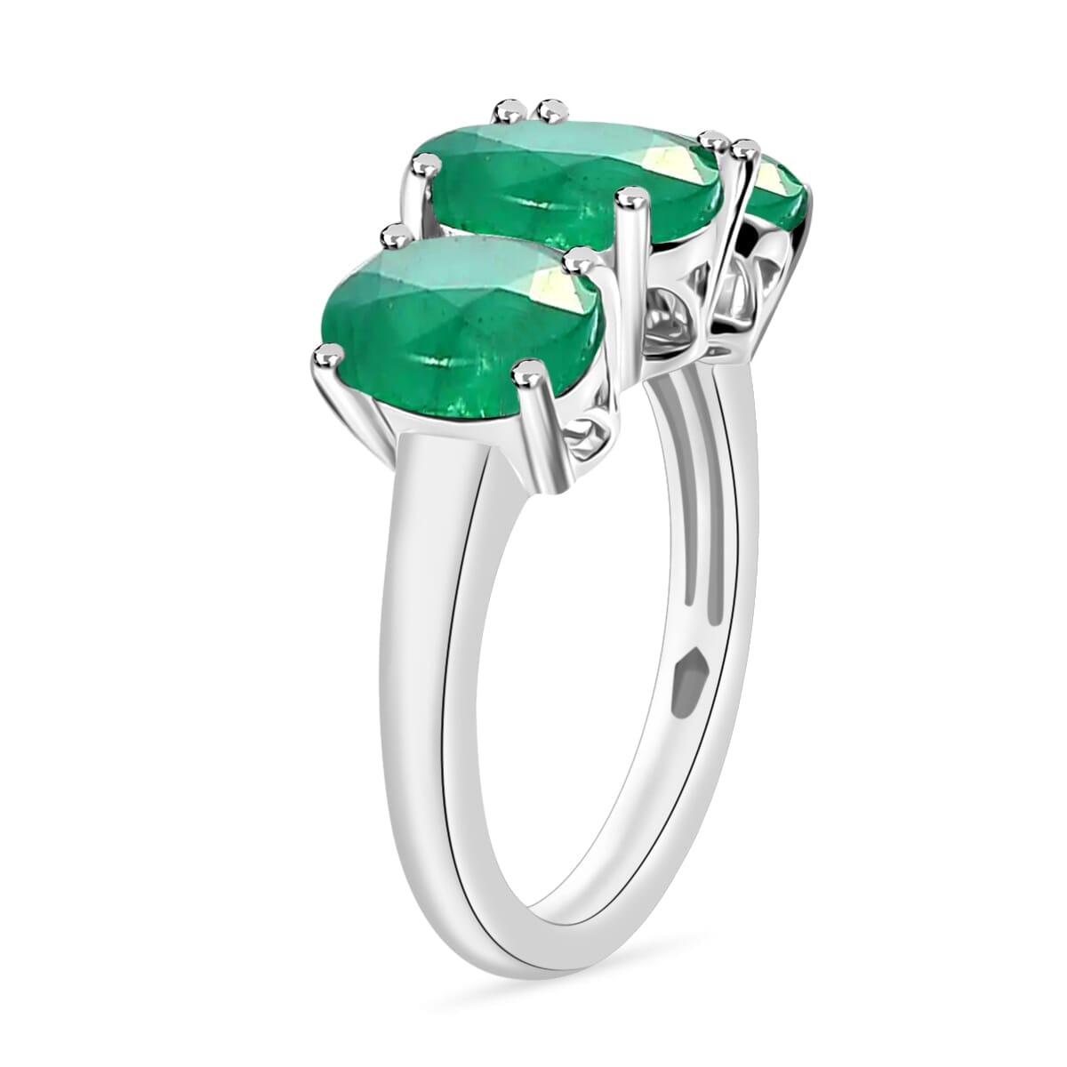 Rhapsody AAAA Kagem Zambian Emerald 4.20 ctw 3 Stone Ring in 18K White Gold (Size 10.0) 6 Grams image number 2