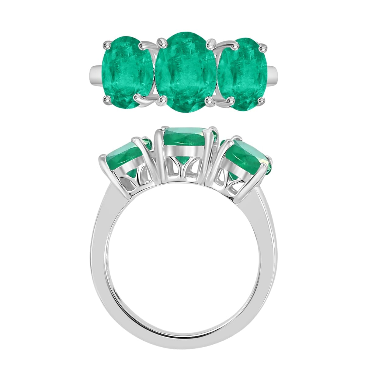 Rhapsody AAAA Kagem Zambian Emerald 4.20 ctw 3 Stone Ring in 18K White Gold (Size 10.0) 6 Grams image number 3