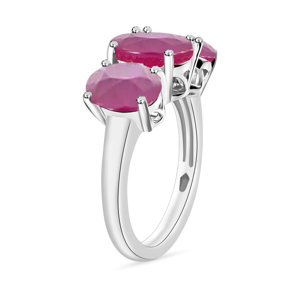 Rhapsody AAAA Mozambique Ruby 5.80 ctw 3 Stone Ring in 18K White Gold (Size 10.0) 6.00 Grams image number 2
