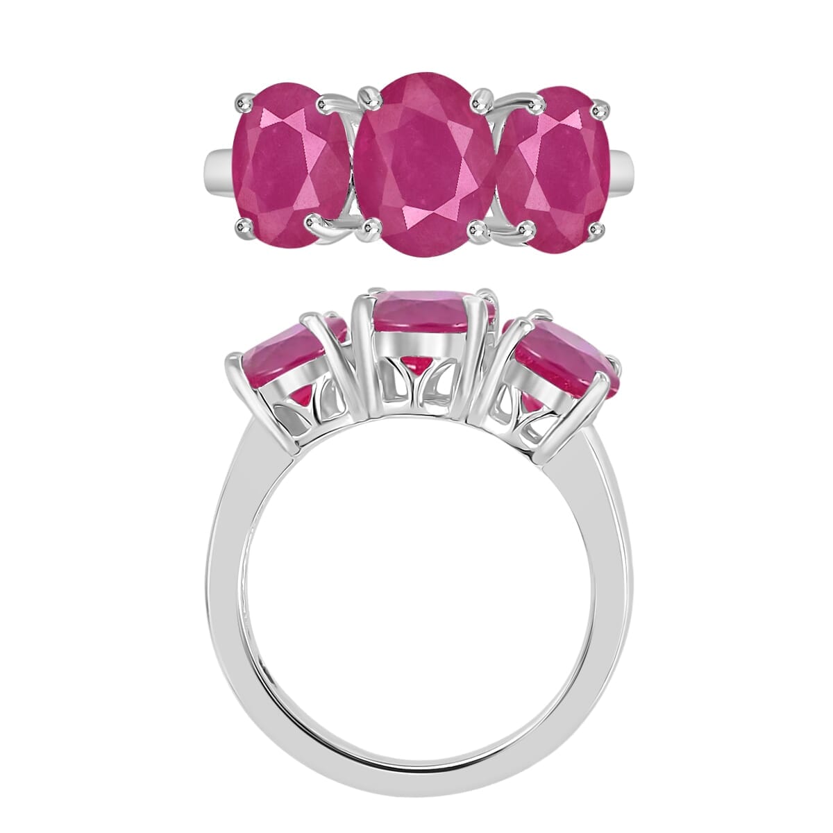 Rhapsody AAAA Mozambique Ruby 5.80 ctw 3 Stone Ring in 18K White Gold (Size 10.0) 6.00 Grams image number 3