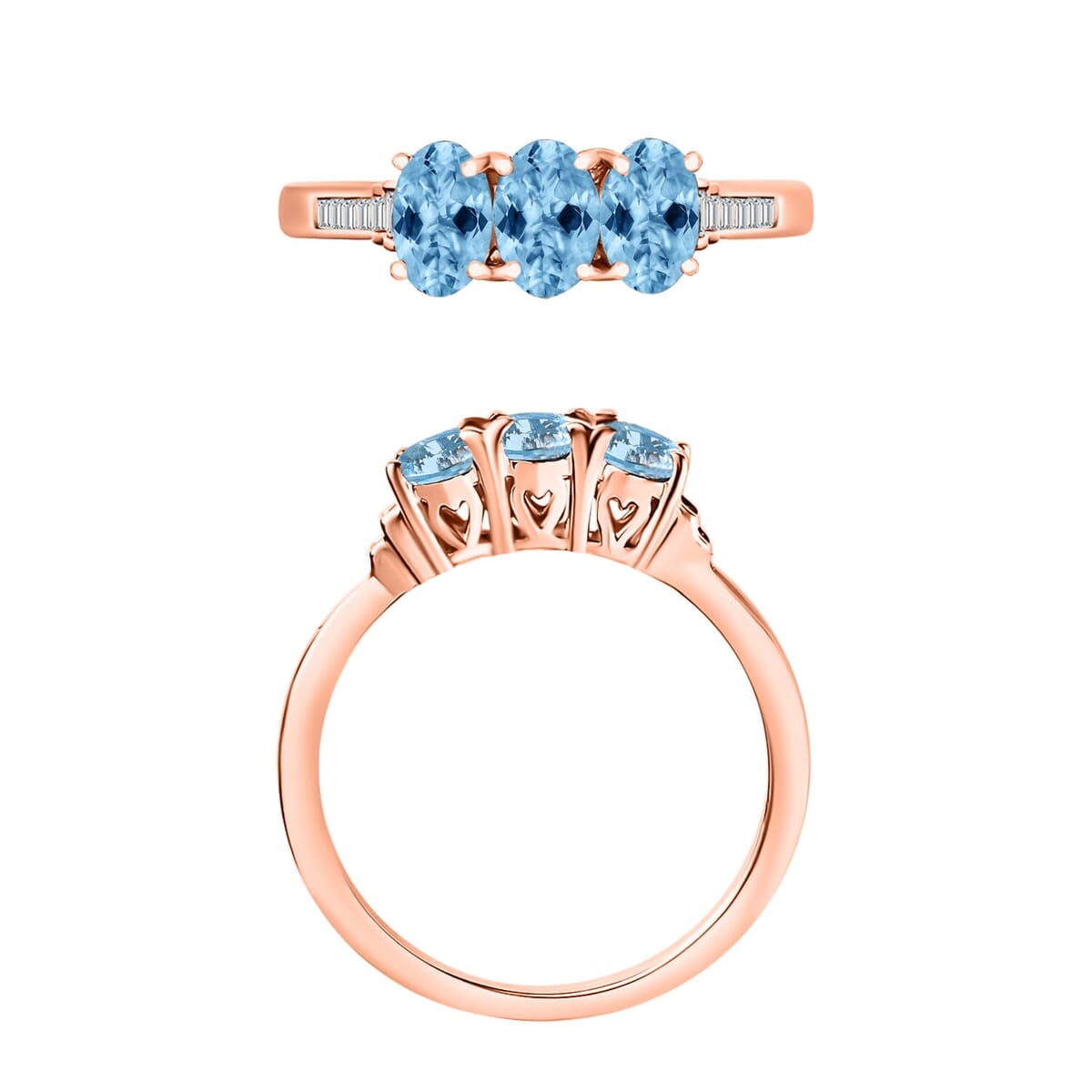 Rhapsody AAAA Santa Maria Aquamarine and E-F VS2 Diamond Ring in 18K Rose Gold (Size 6.5) 1.30 ctw image number 3