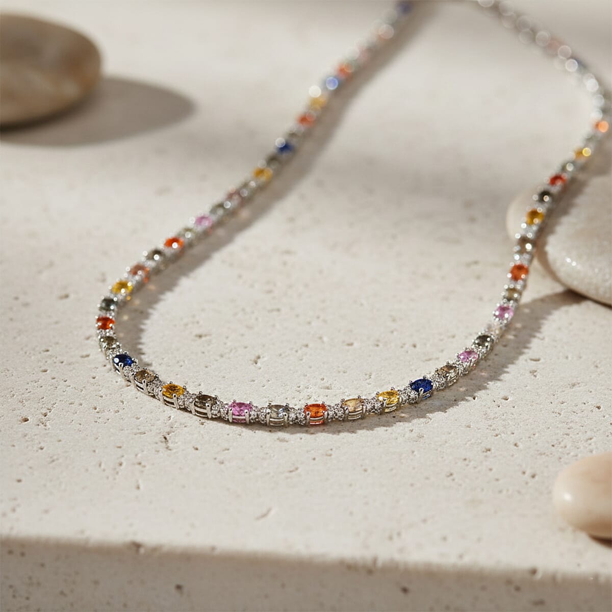 Presidential Deal D'Joy Multi Gemstone 19.00 ctw Necklace in Rhodium Over Sterling Silver 18 Inches image number 1