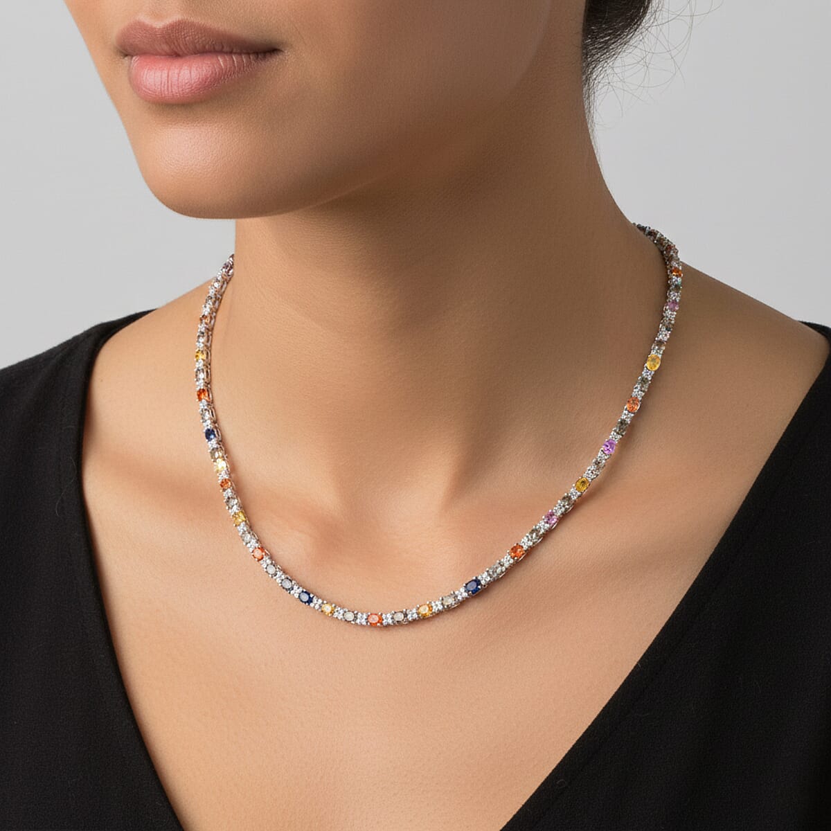 Presidential Deal D'Joy Multi Gemstone 19.00 ctw Necklace in Rhodium Over Sterling Silver 18 Inches image number 2